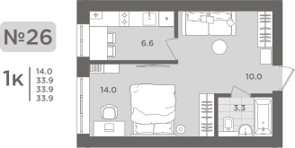1-комнатная квартира, 33.9 кв.м, ЖК «Три Симфонии»