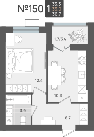 1-комнатная квартира, 35 кв.м, ЖК по ул. Рабочая