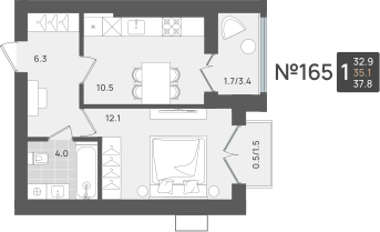 1-комнатная квартира, 35.1 кв.м, Сальвадор